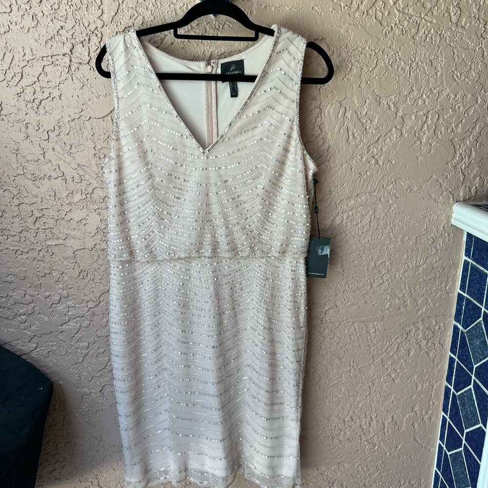 Adrianna Papell Cream Beaded Midi Dress